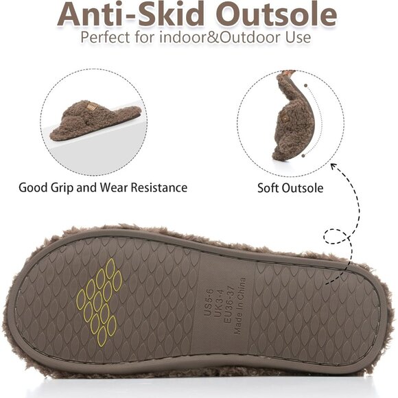 ⚡Women’s Brown Faux Fur Cozy Fuzzy Cross Band Slippers Indoor House Shoes - Picture 5 of 6